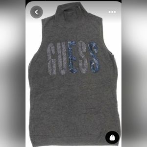 Women xxs Guess bling sleeveless gray top that says "GUESS" on front